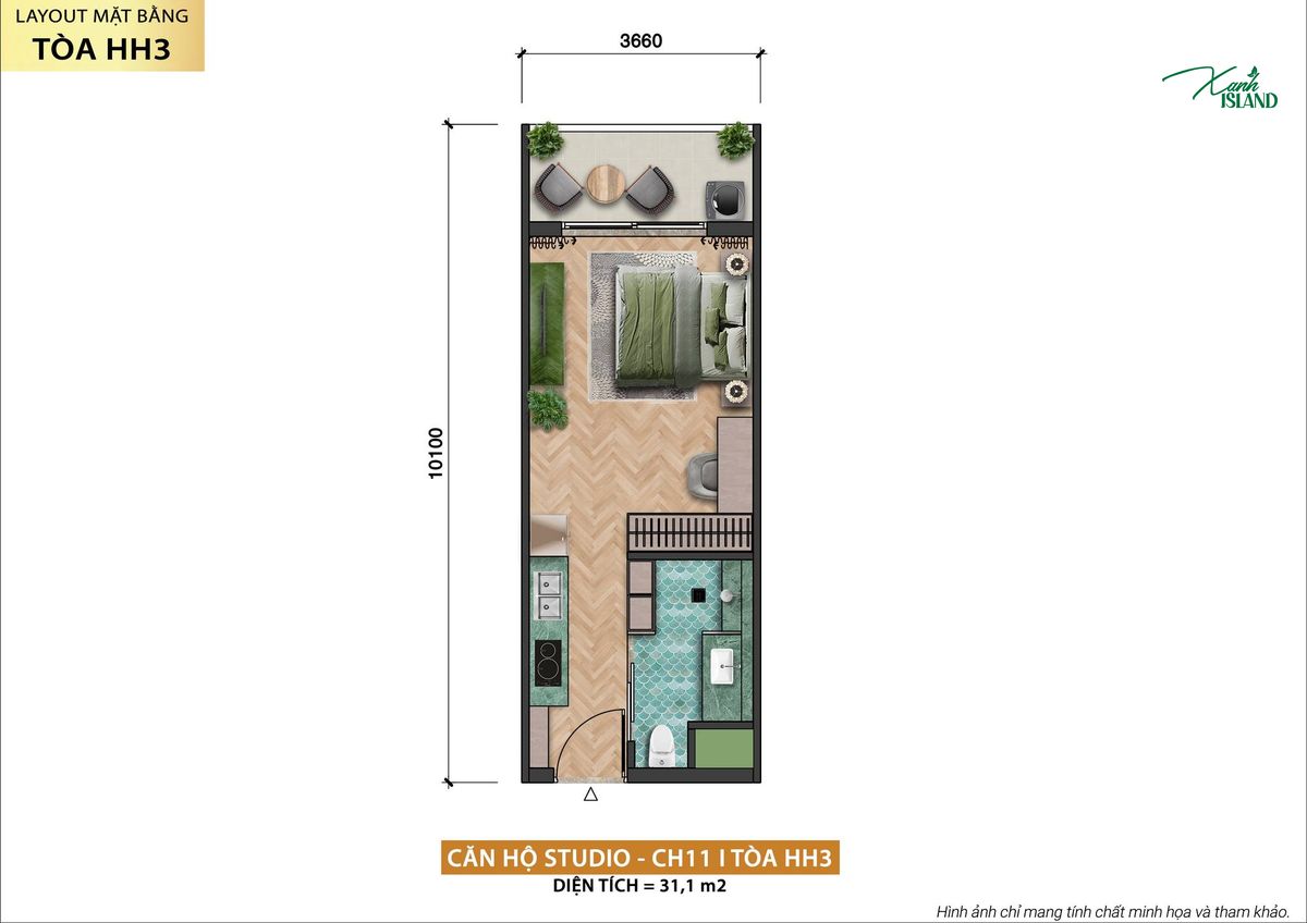 layout can ho xanh island cat ba